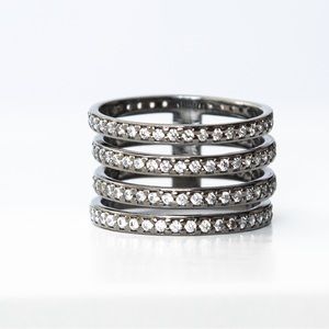Statement band gunmetal with 4 row faux diamonds VicenzaSilver & Diamonique 10